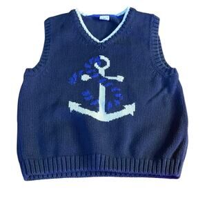 Janie and Jack navy blue white anchor knit‎ boys sweater vest SIZE 2T